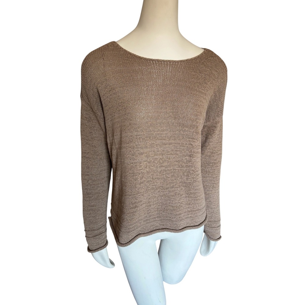 Lord & Taylor Womens Taupe Cotton Blend Textured Knit Pullover Sweater Large